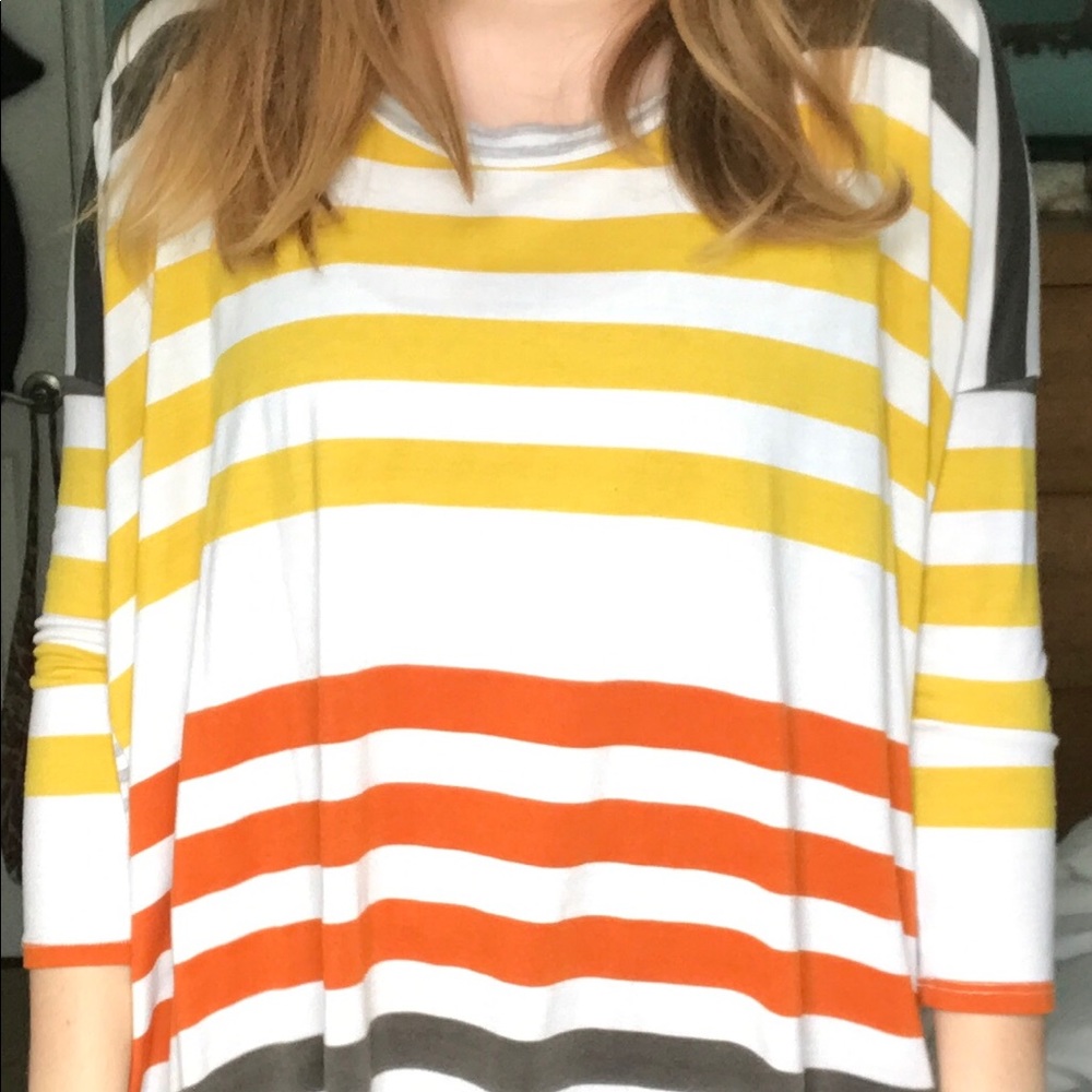 Flowy Oversized Three-Quarter Sleeve Striped Top